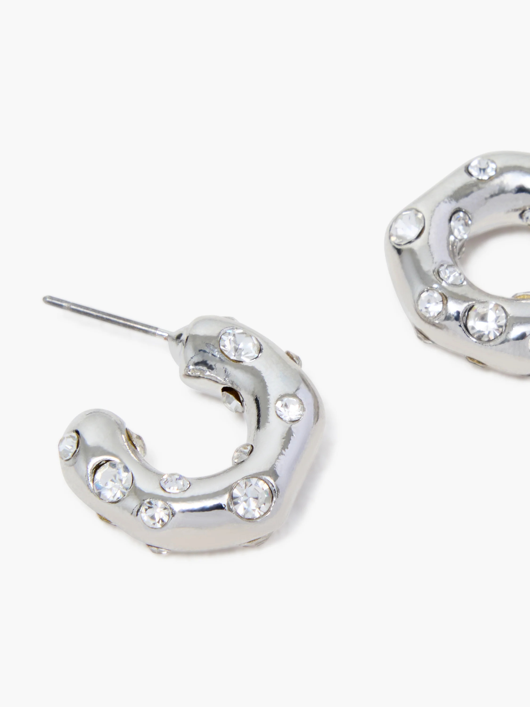 Small Crystal Hammered Half Hoop Earrings - Image 2