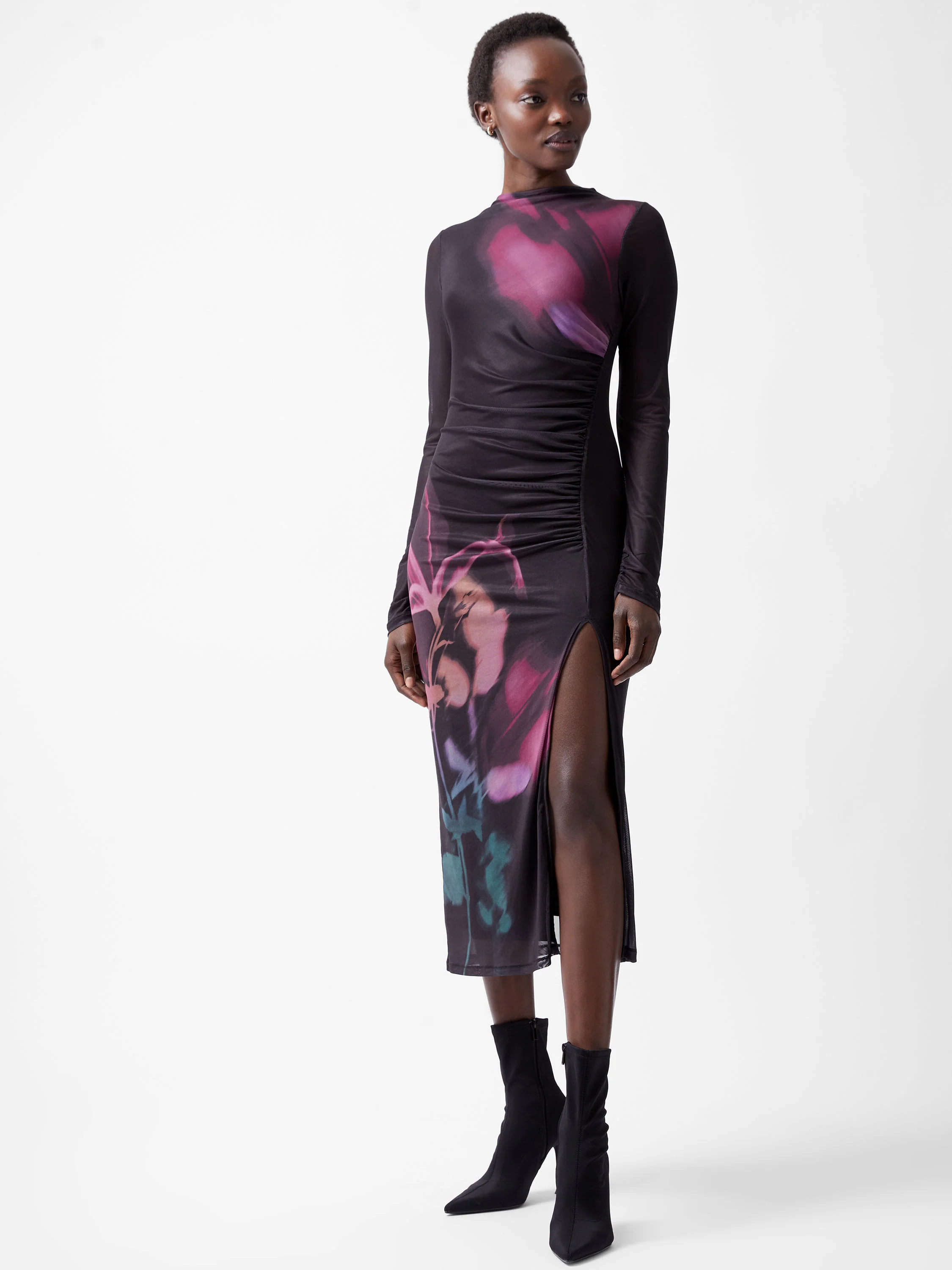 Smokey Placement Floral Long Sleeve Dress