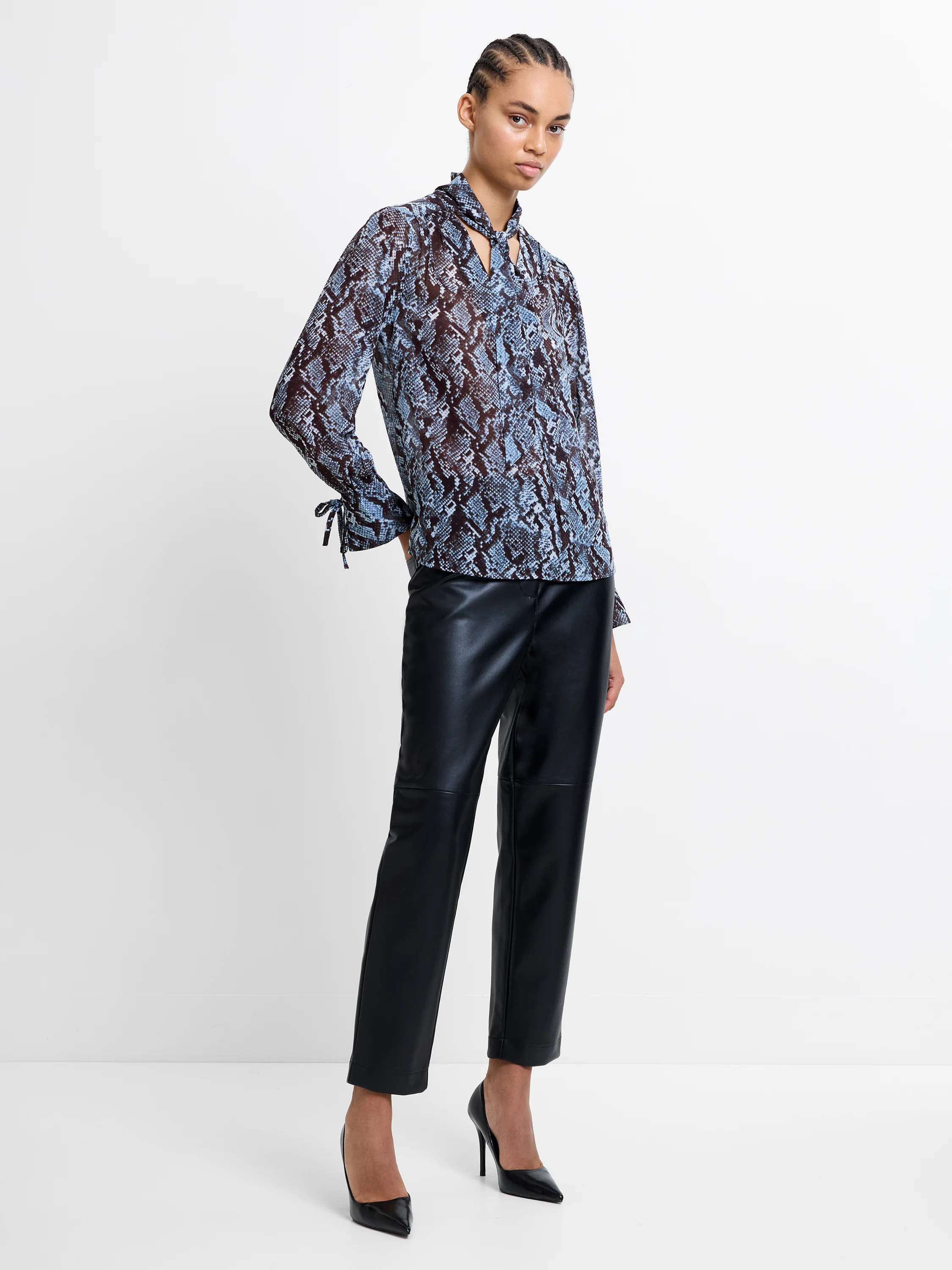 Snake Print Tie Neck Top - Image 2