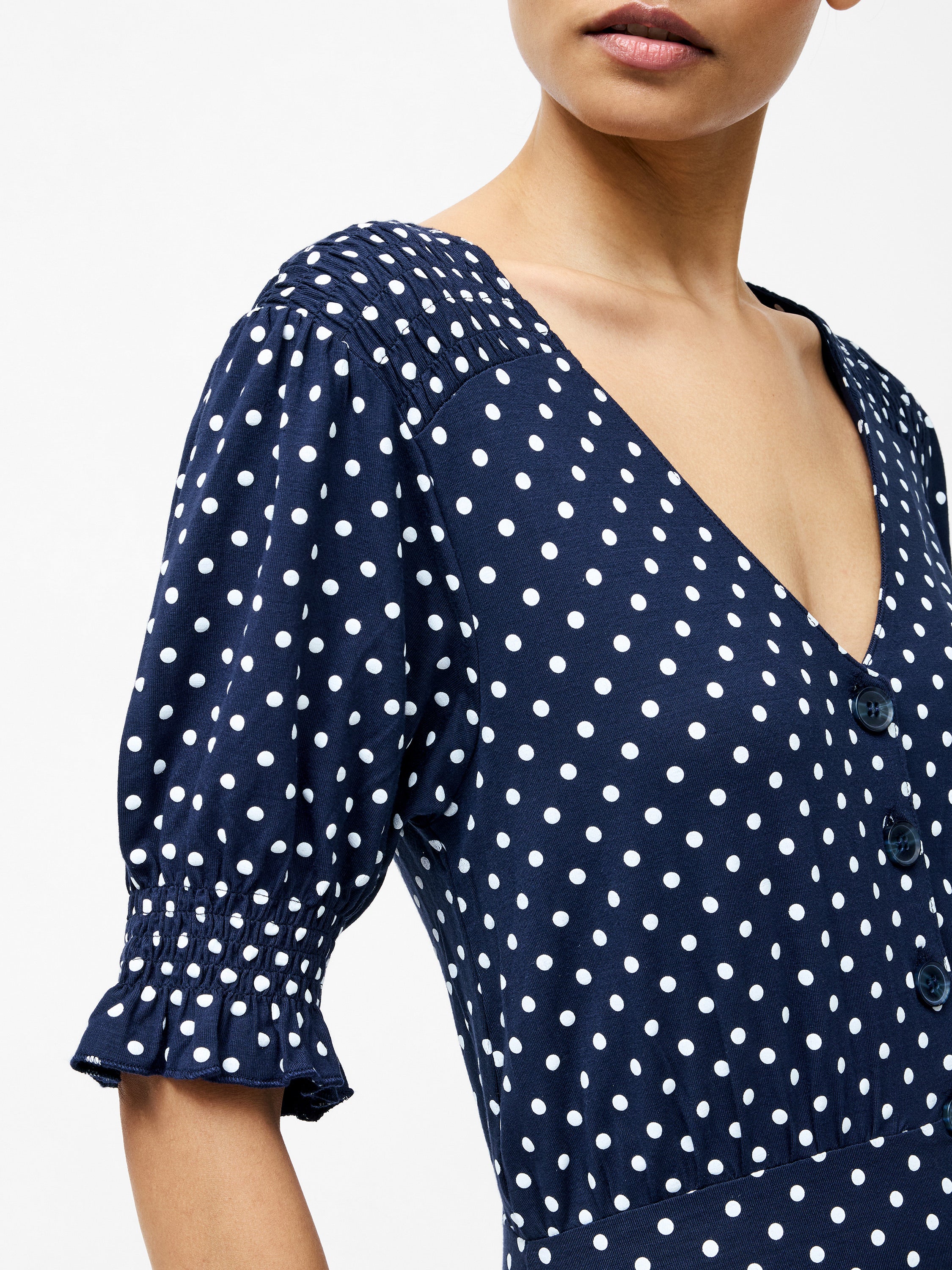 Spot Button Through Midi Dress - Image 2