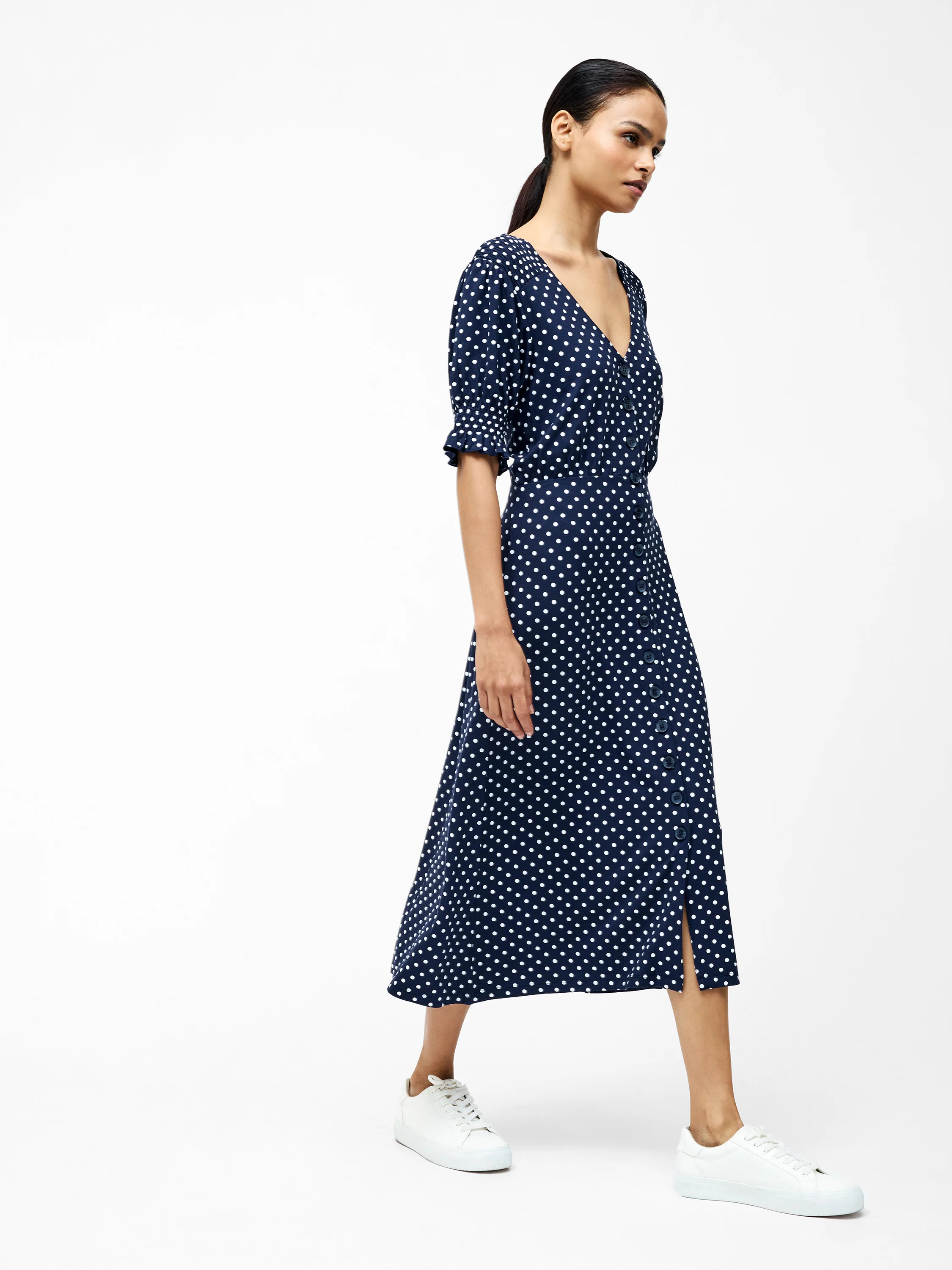 Spot Button Through Midi Dress - Image 3