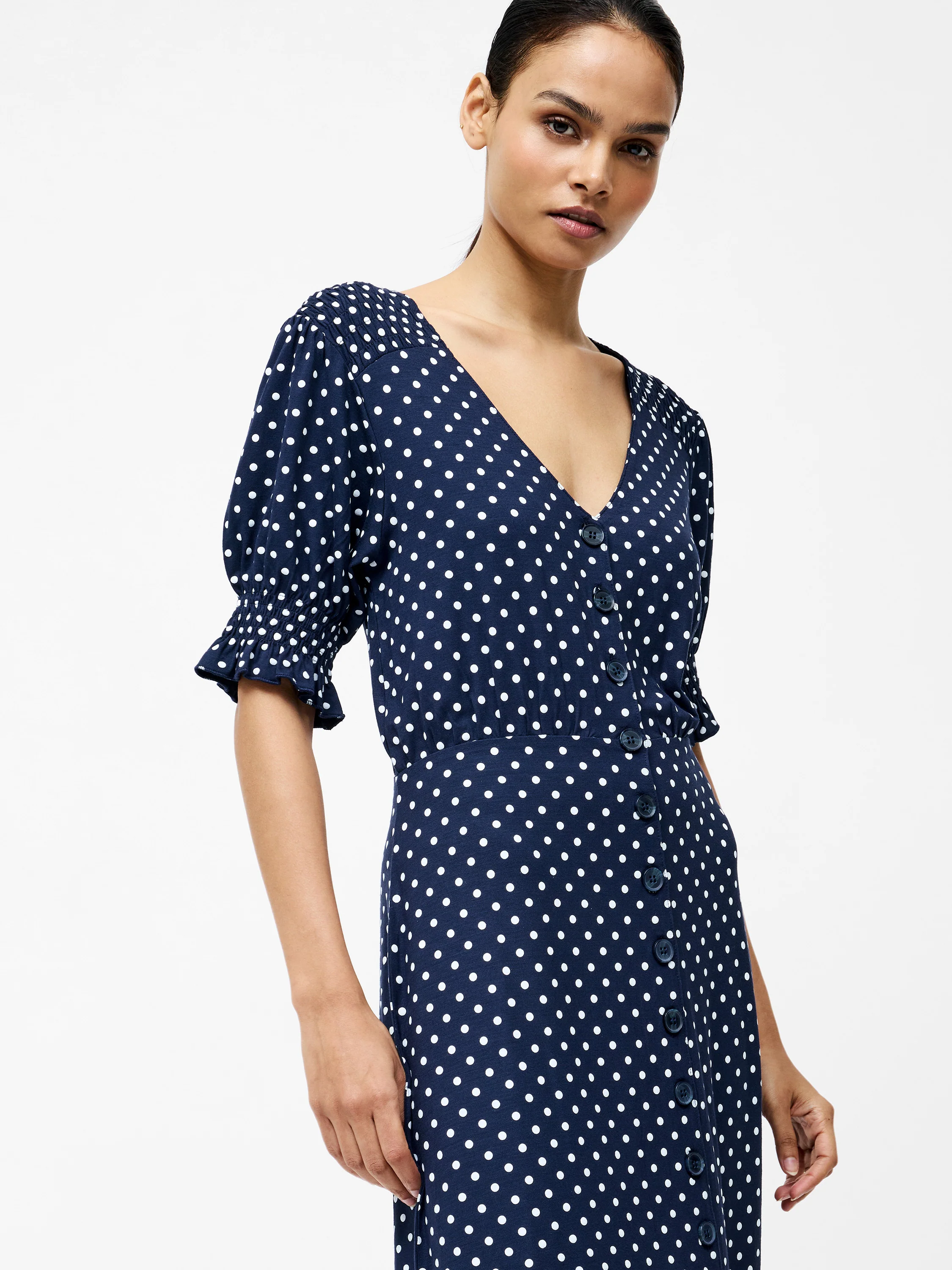 Spot Button Through Midi Dress - Image 4