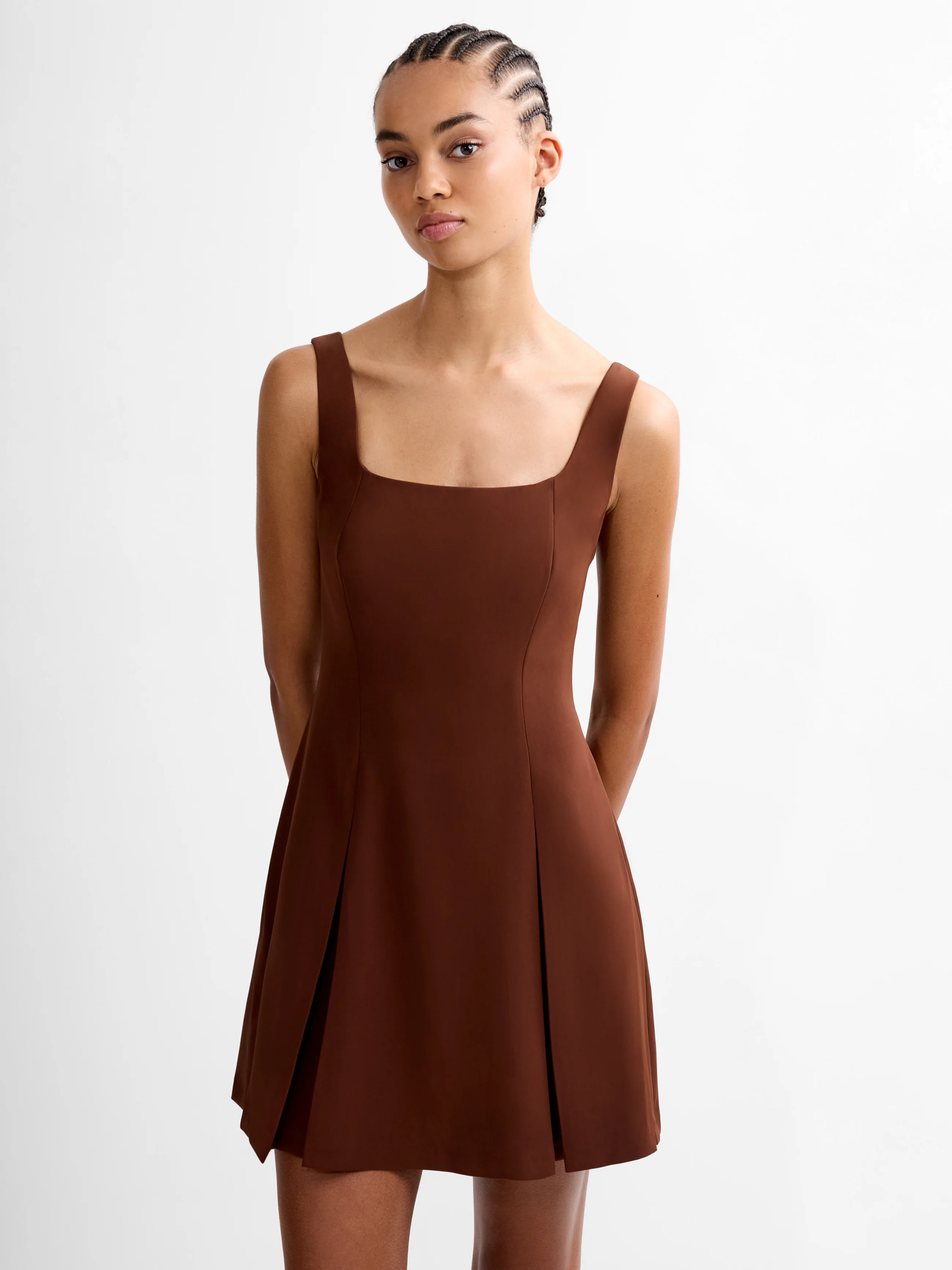 Square Neck Inverted Pleat Mini Dress - Image 2