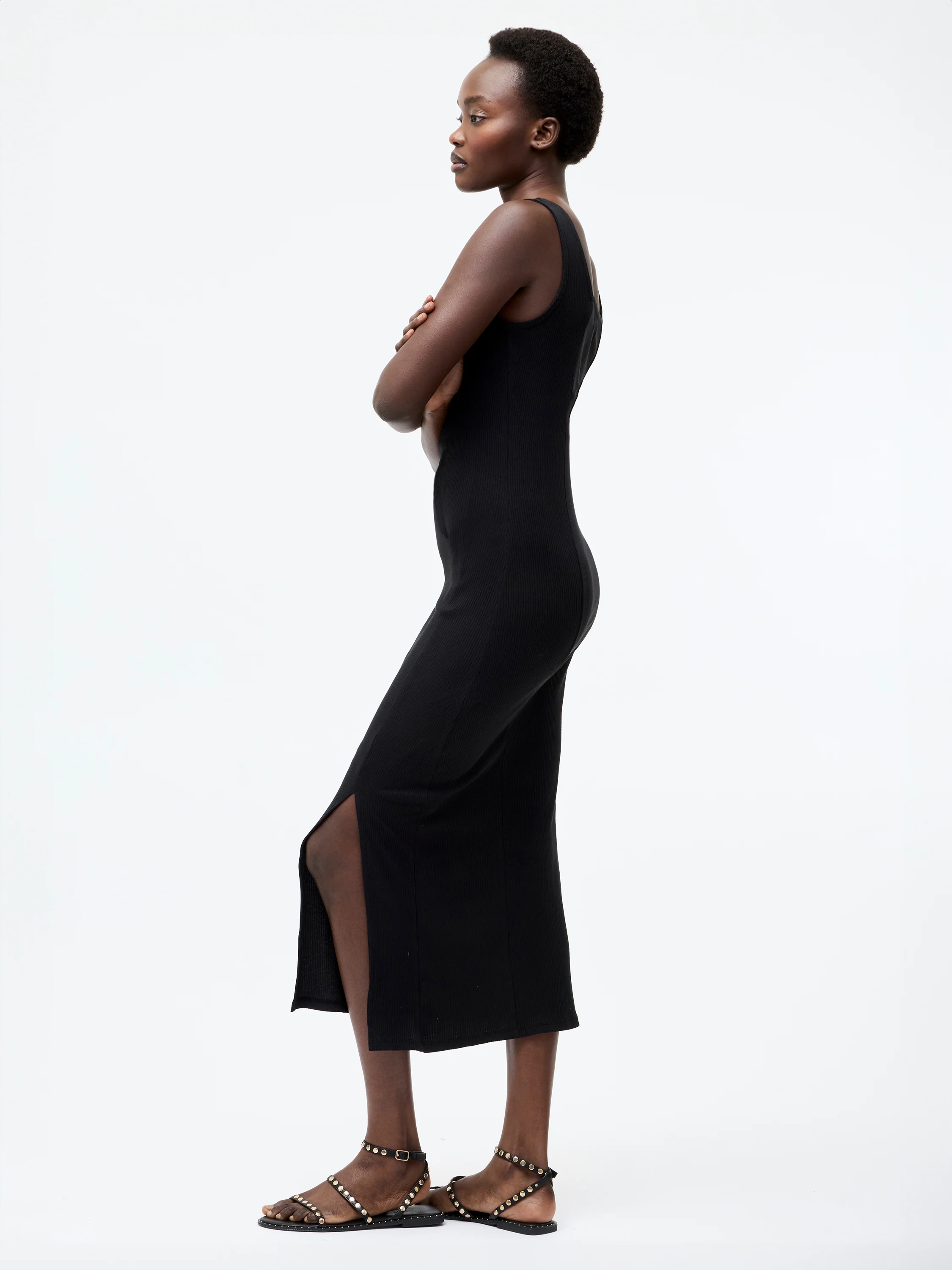 Square Neck Ribbed Bodycon Midi Dress - Image 2