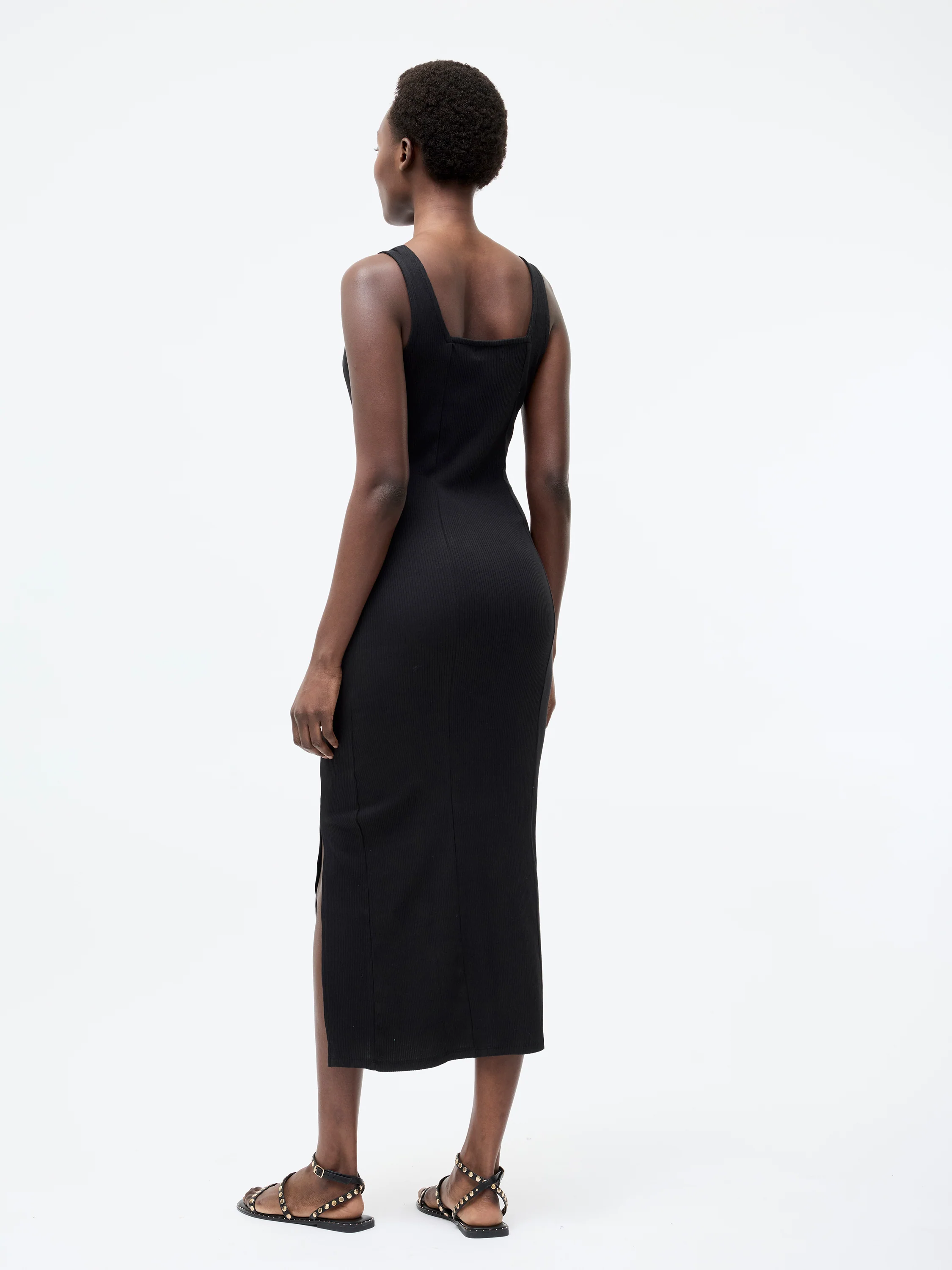 Square Neck Ribbed Bodycon Midi Dress - Image 5