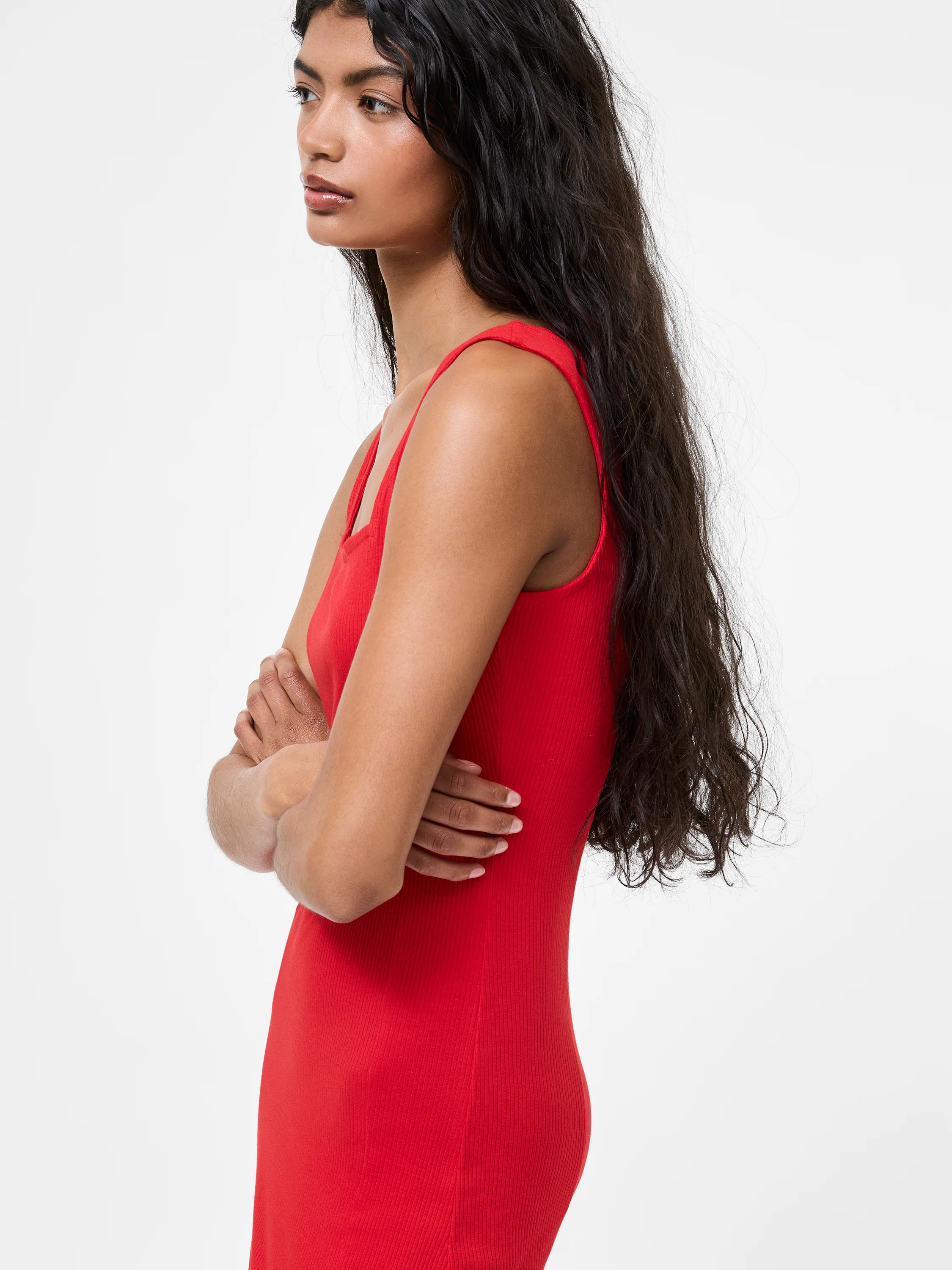 Square Neck Ribbed Bodycon Midi Dress - Image 3