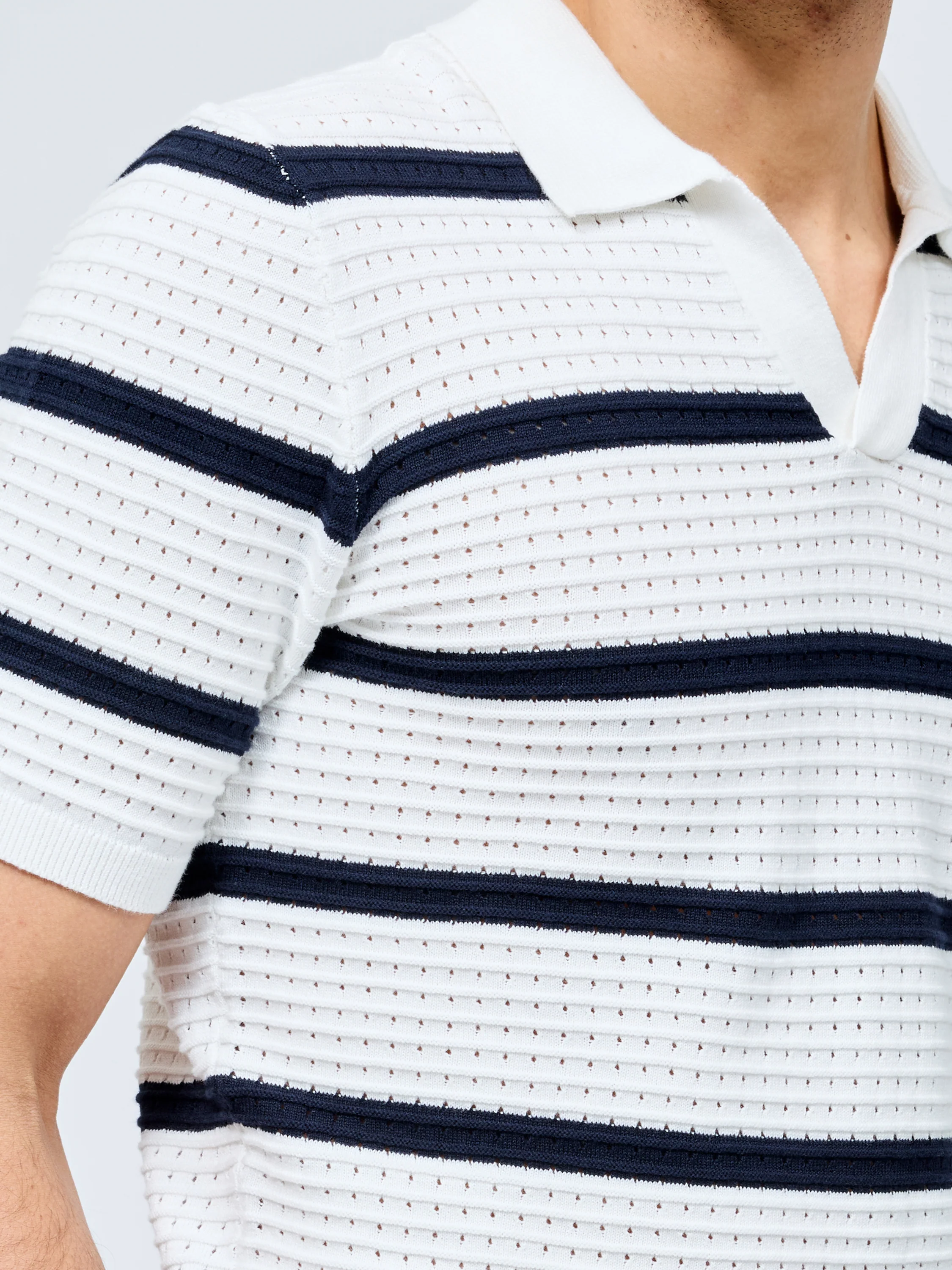 Striped Textured Trophy Neck Shirt - Image 3