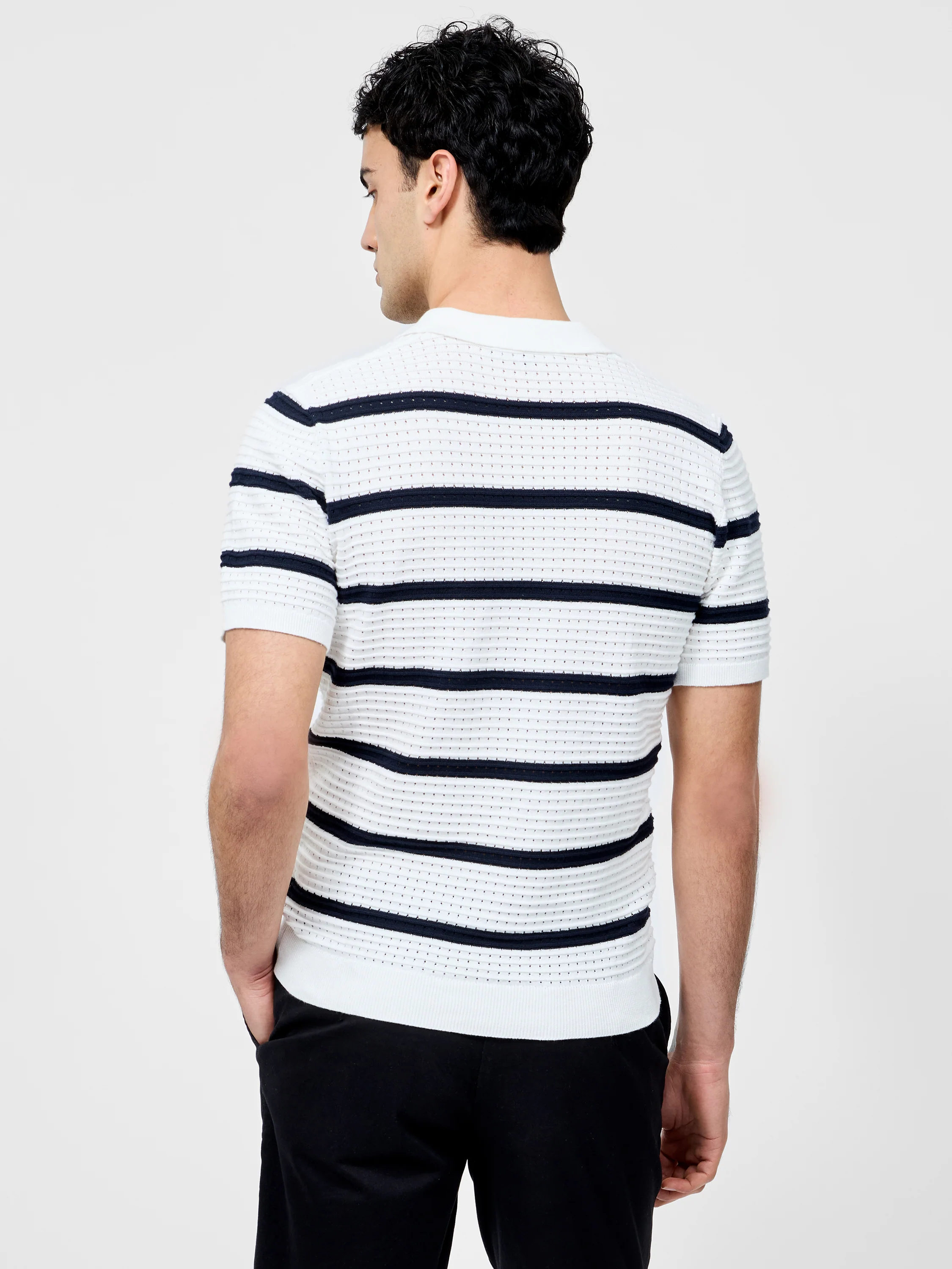 Striped Textured Trophy Neck Shirt - Image 5