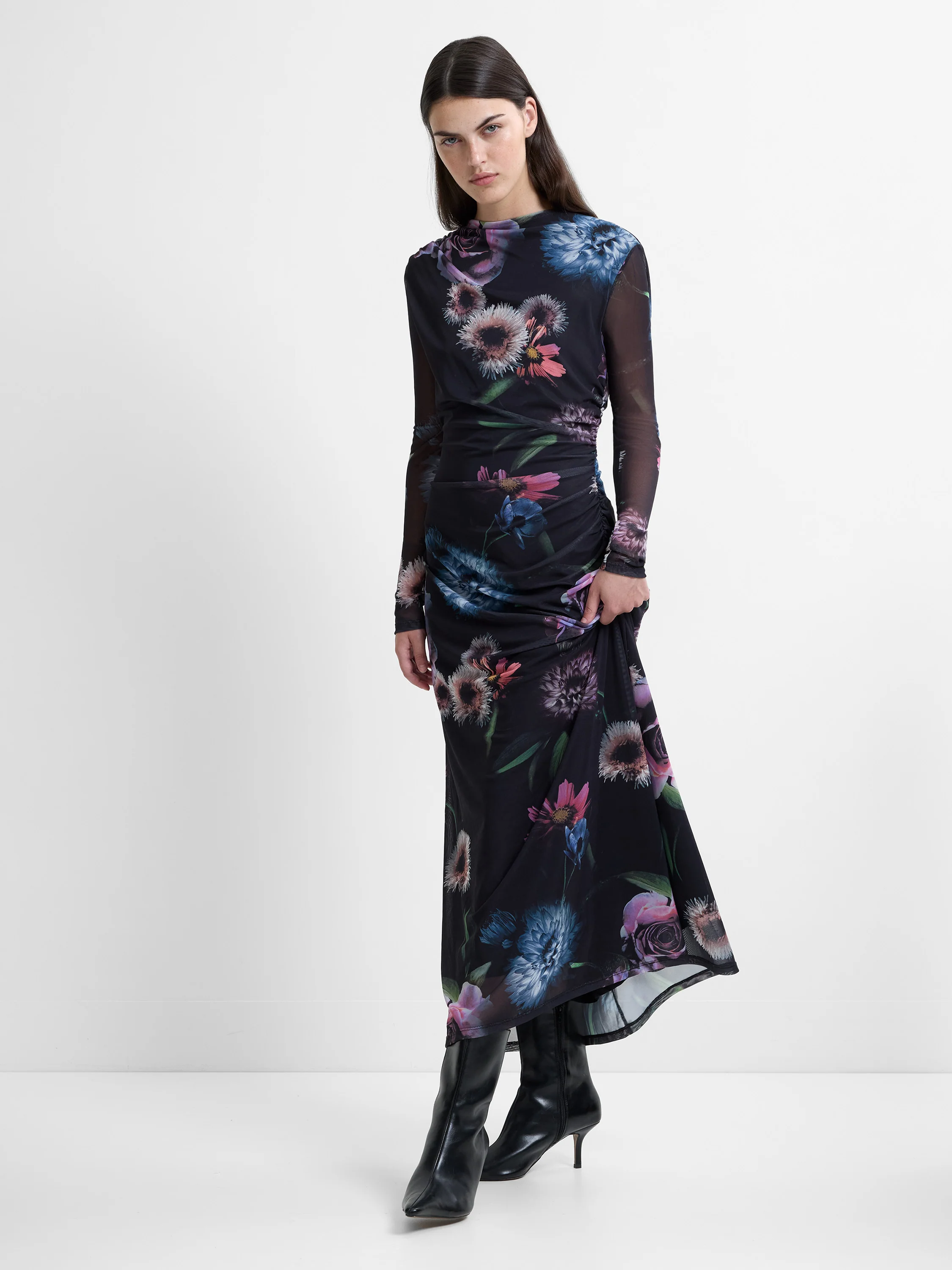 Tarissa Mesh Rose Long Sleeve Dress