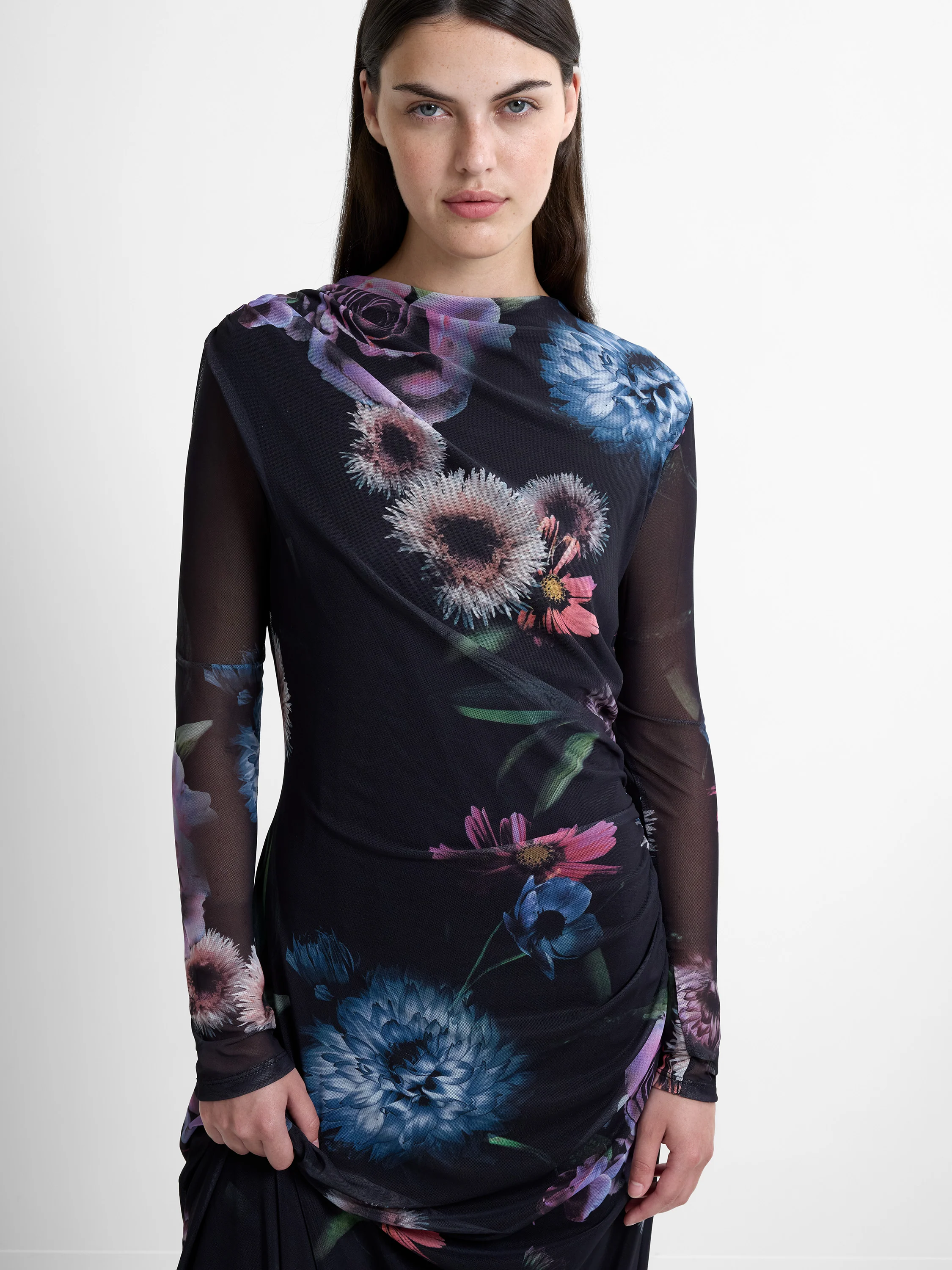 Tarissa Mesh Rose Long Sleeve Dress - Image 2