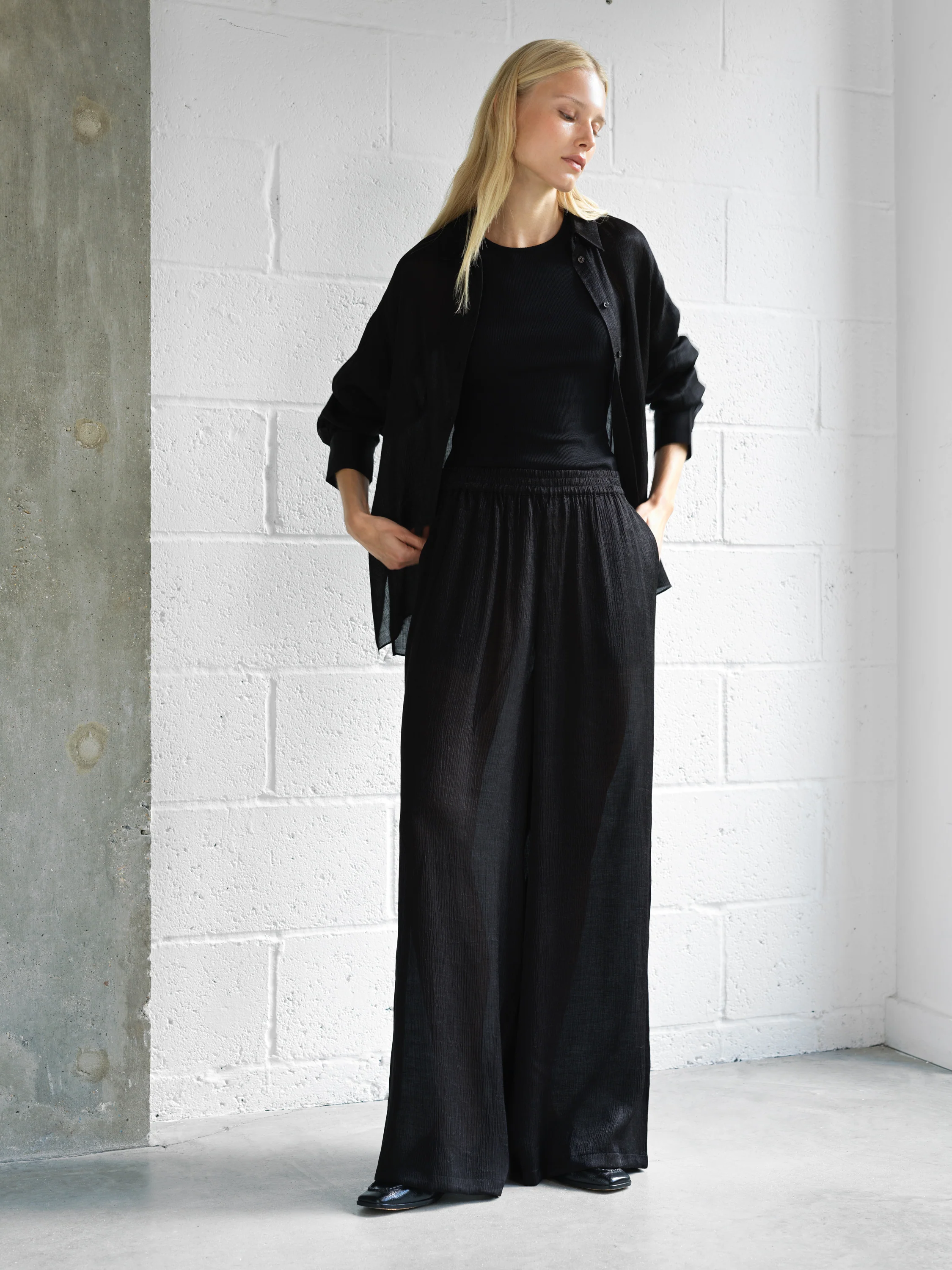 Terry Crinkle Wide Leg Trousers - Image 2