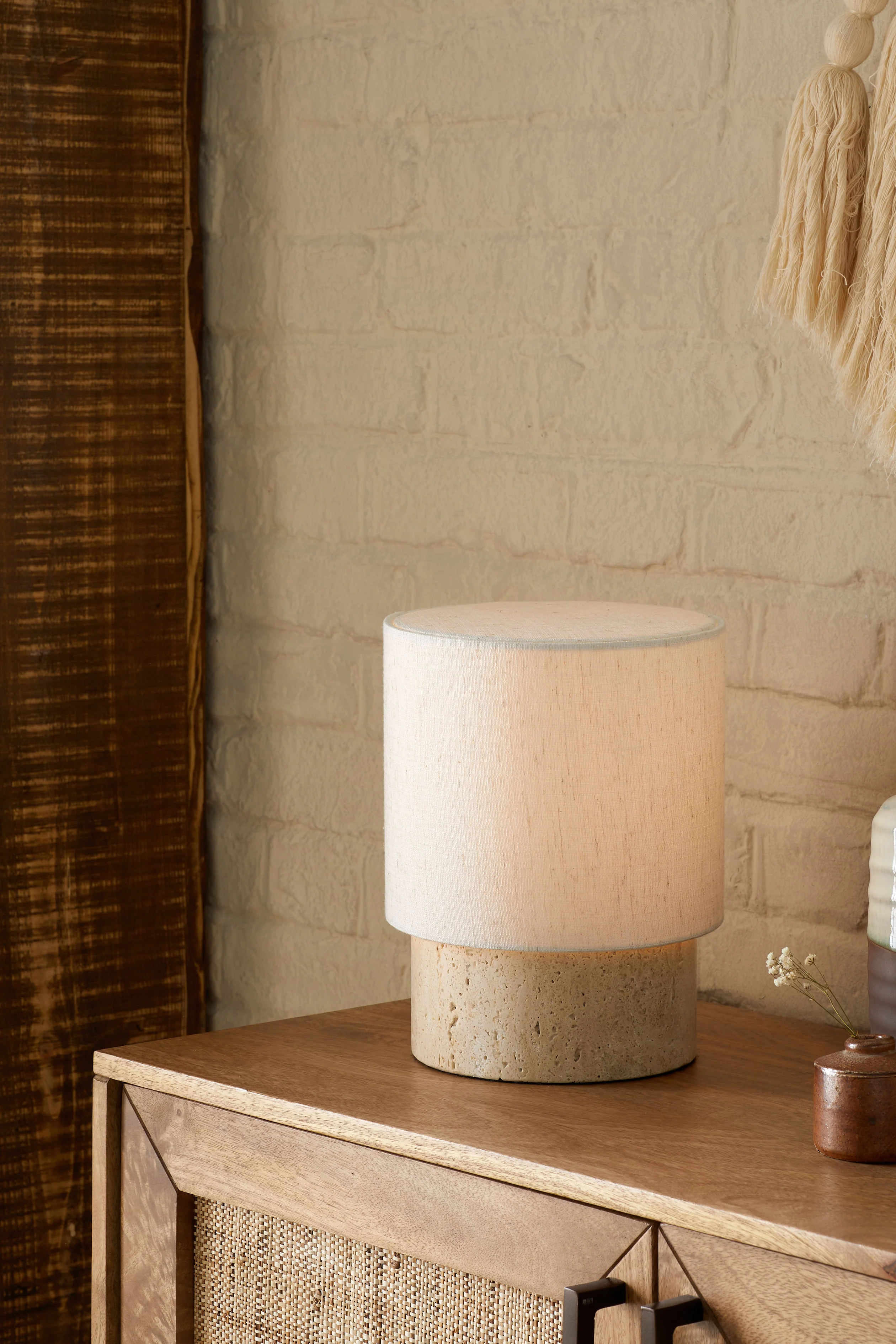 Travertine Cylinder Table Lamp - Image 2