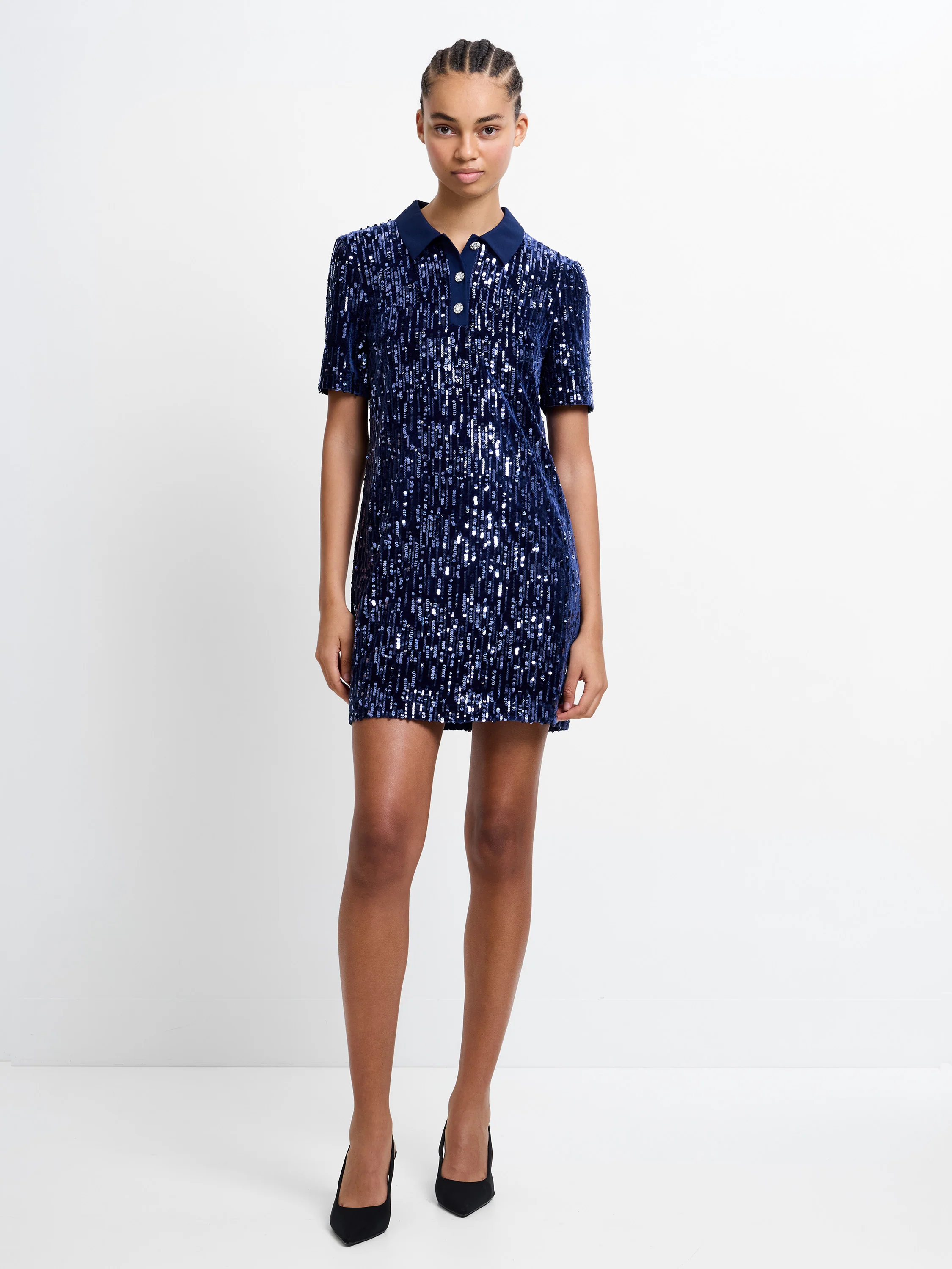 Trinny Velvet Sequin Collared Mini Dress - Image 2