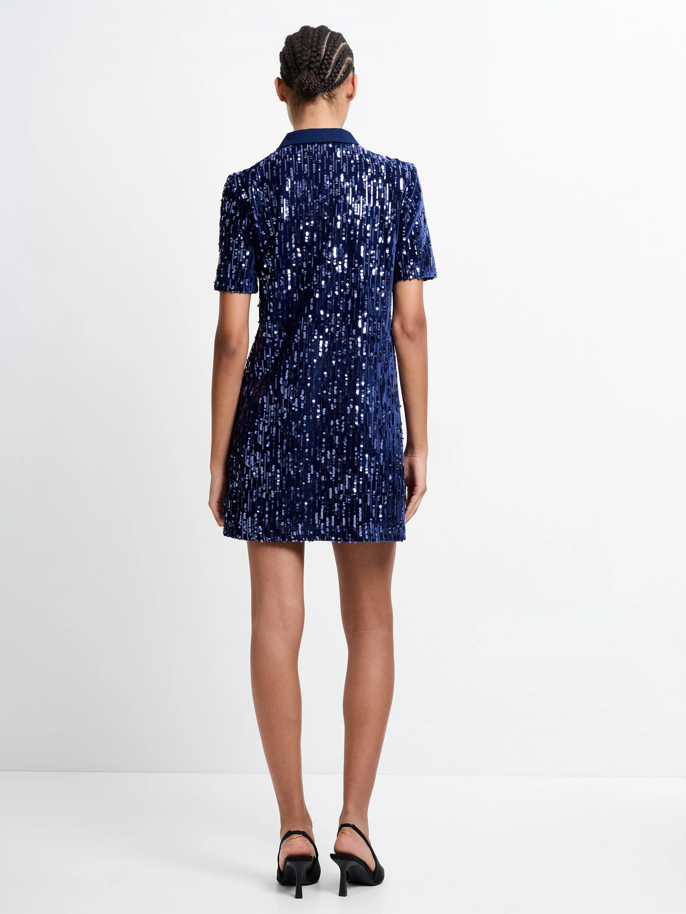 Trinny Velvet Sequin Collared Mini Dress - Image 4