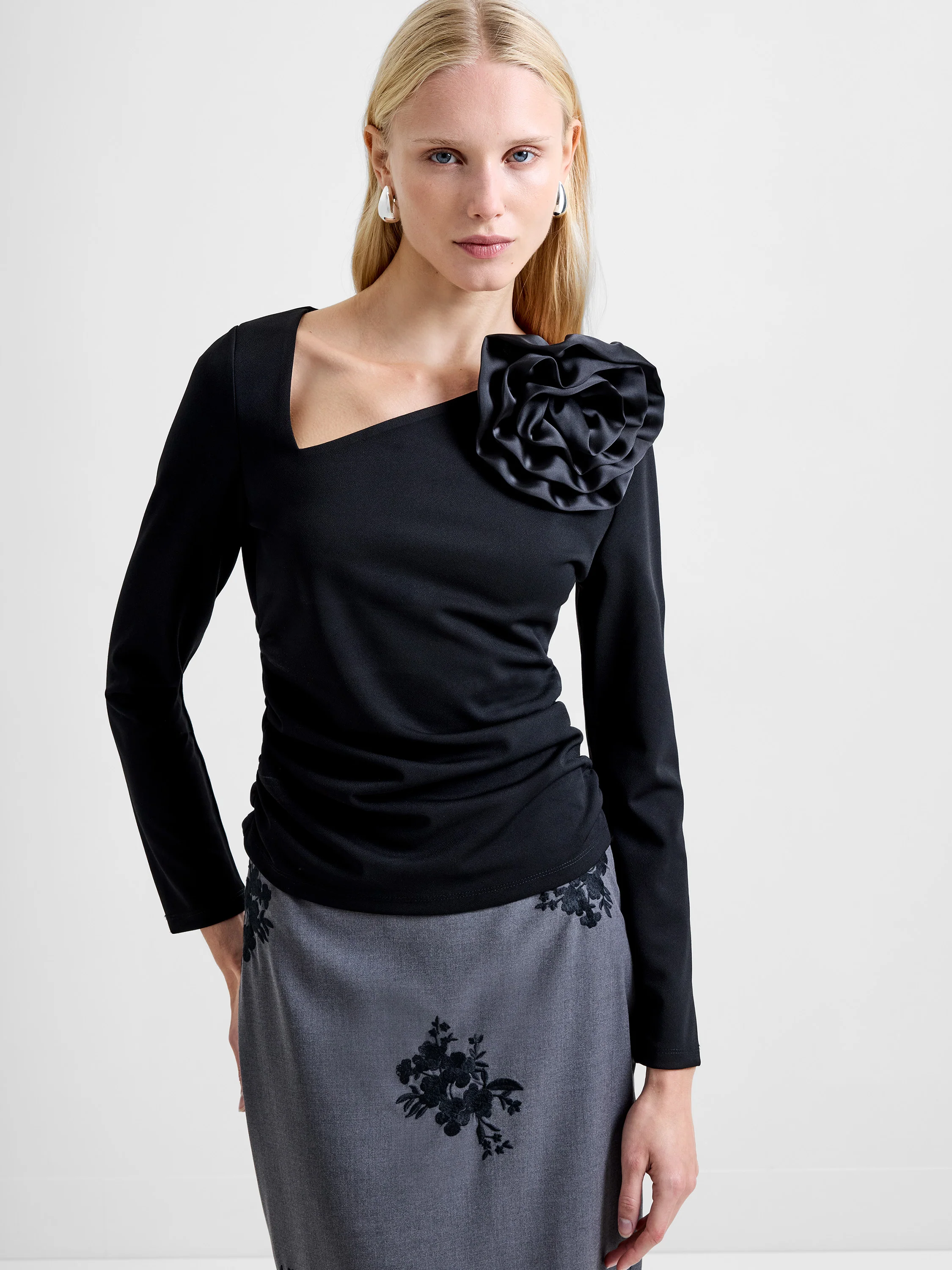 Valetta Jersey Long Sleeve Rosette Top