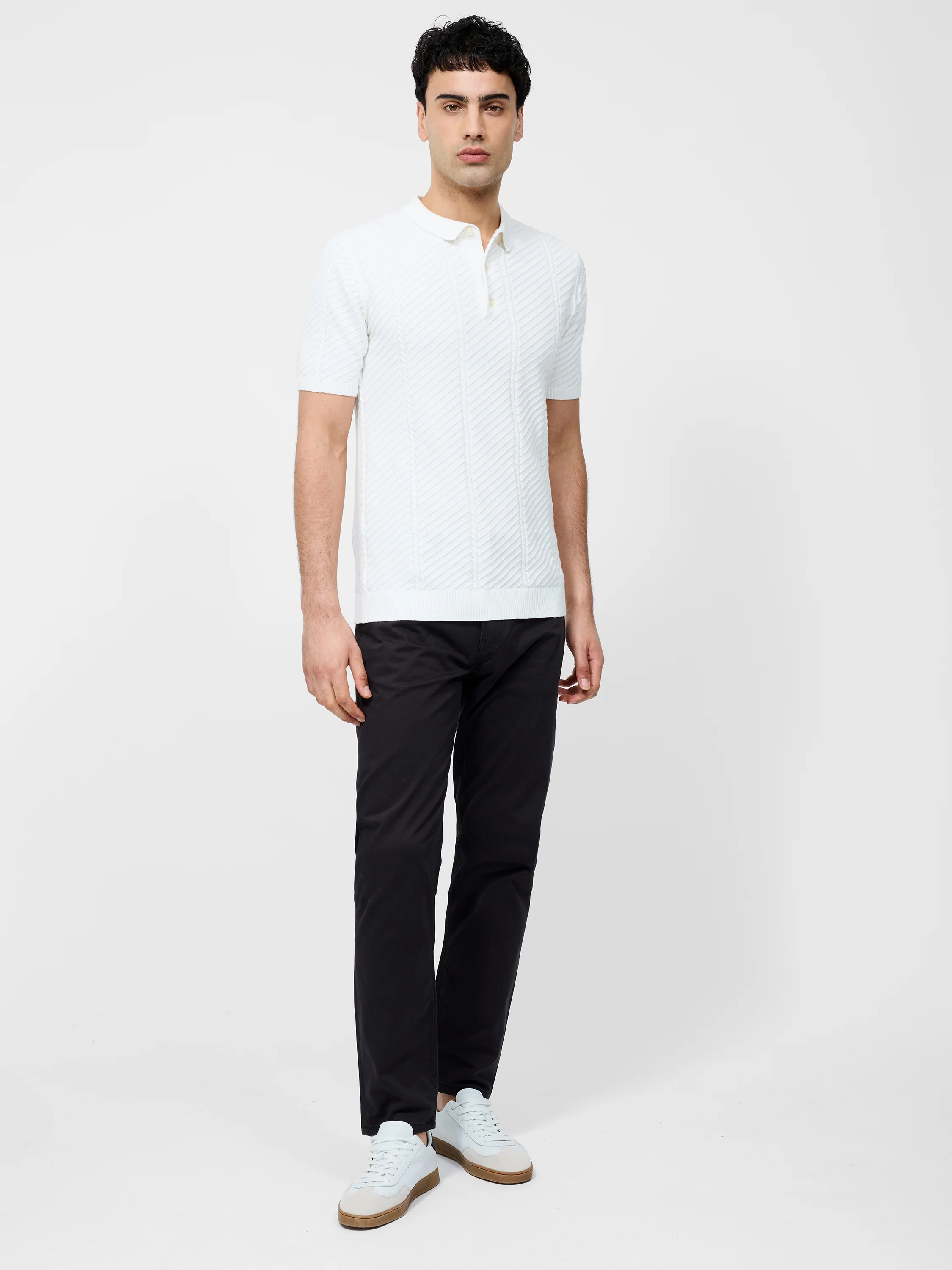 Vertical Textured Stripe Polo Shirt - Image 2