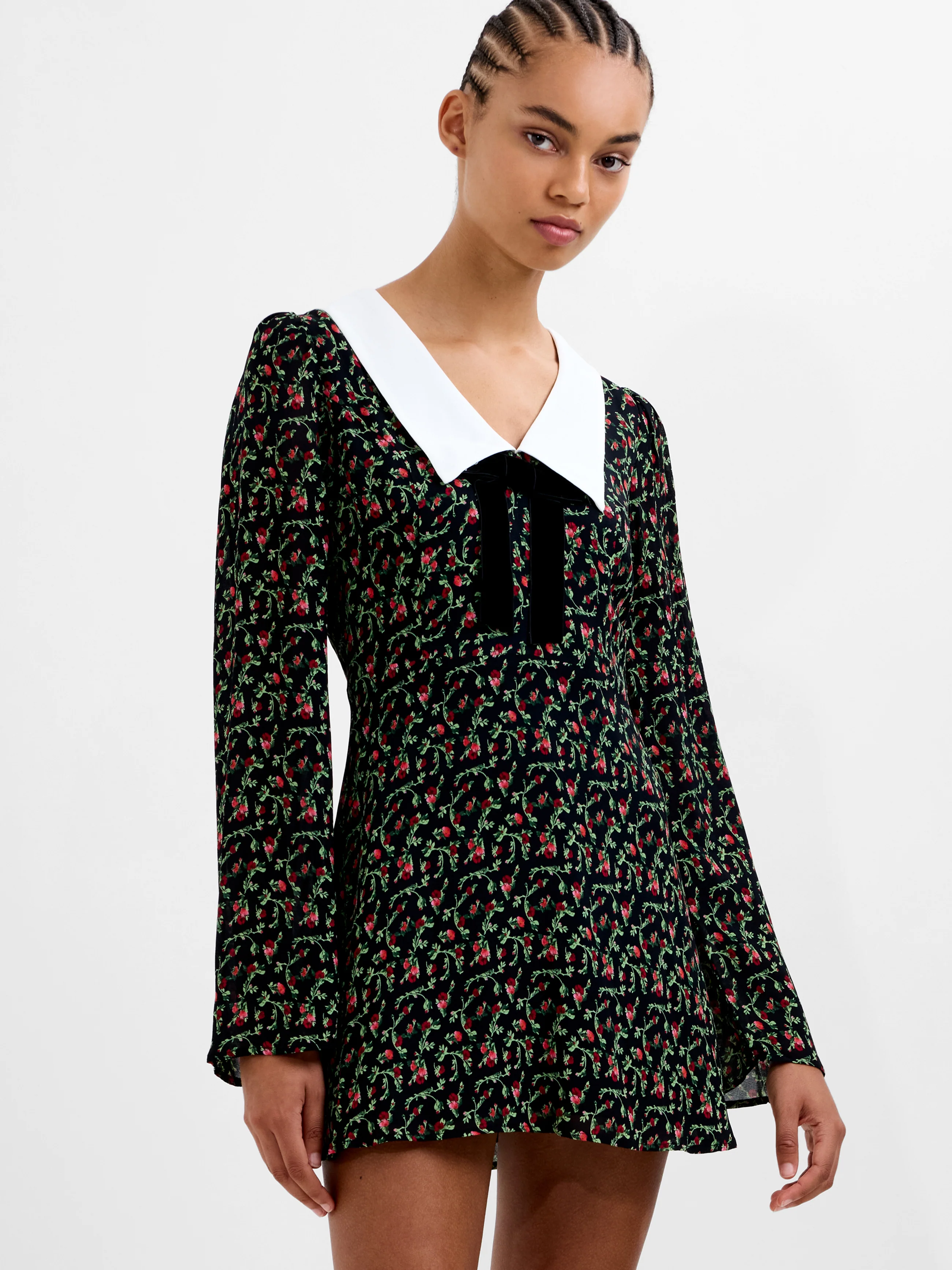 Yasmin Crepe Collar Long Sleeve Mini Dress
