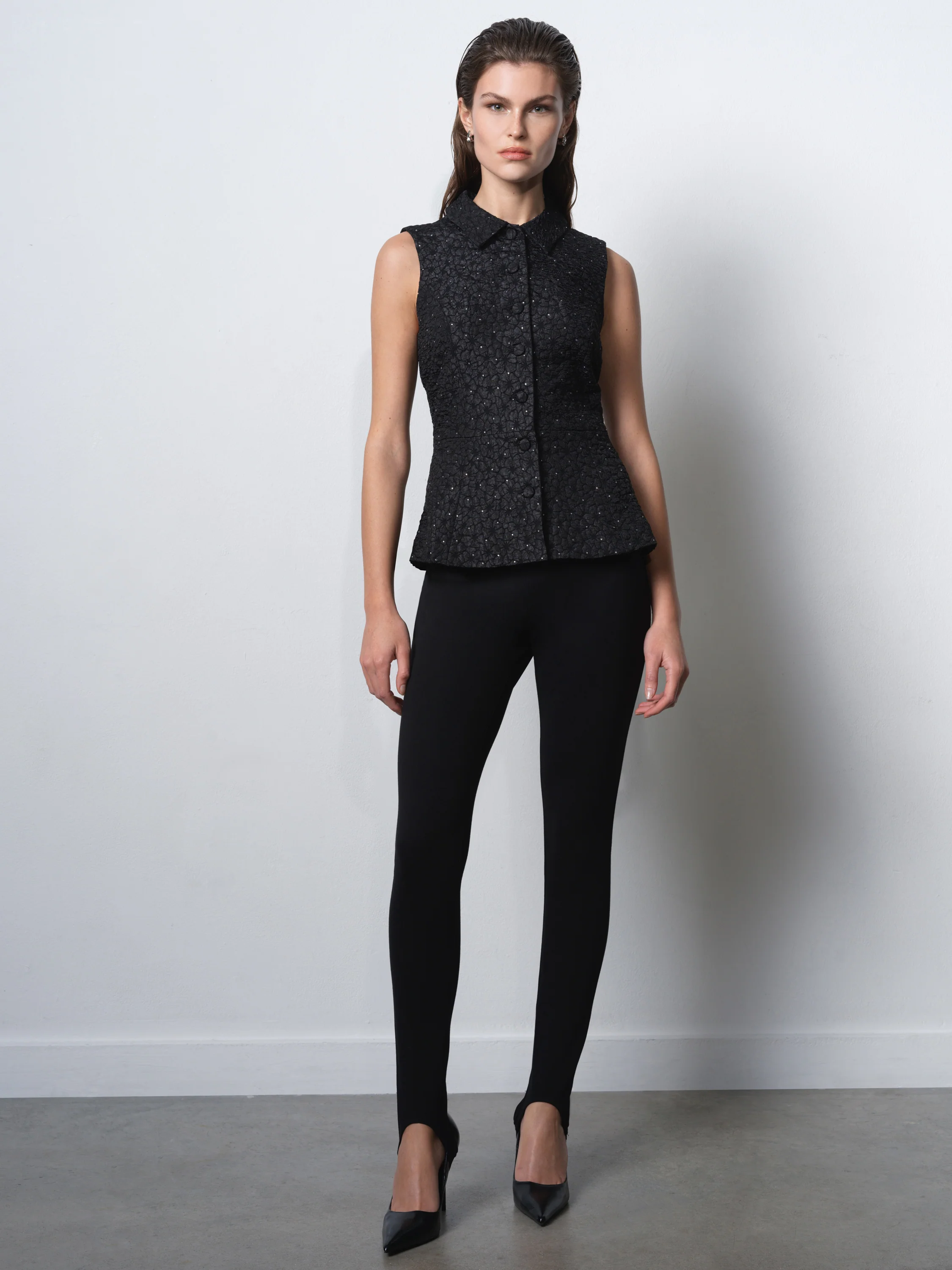 Yelena Jacquard Diamante Peplum Waistcoat Top - Image 3