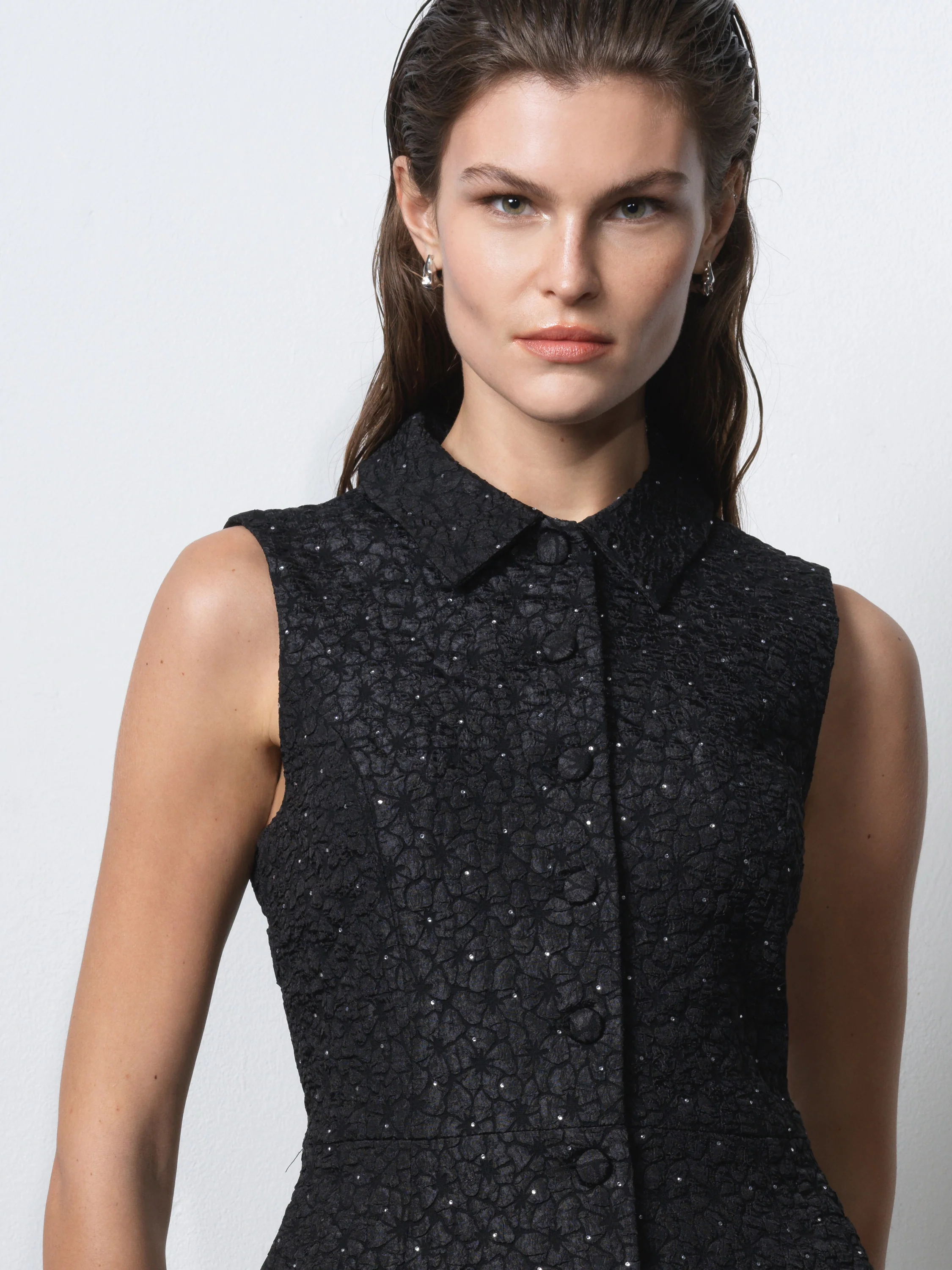 Yelena Jacquard Diamante Peplum Waistcoat Top - Image 4