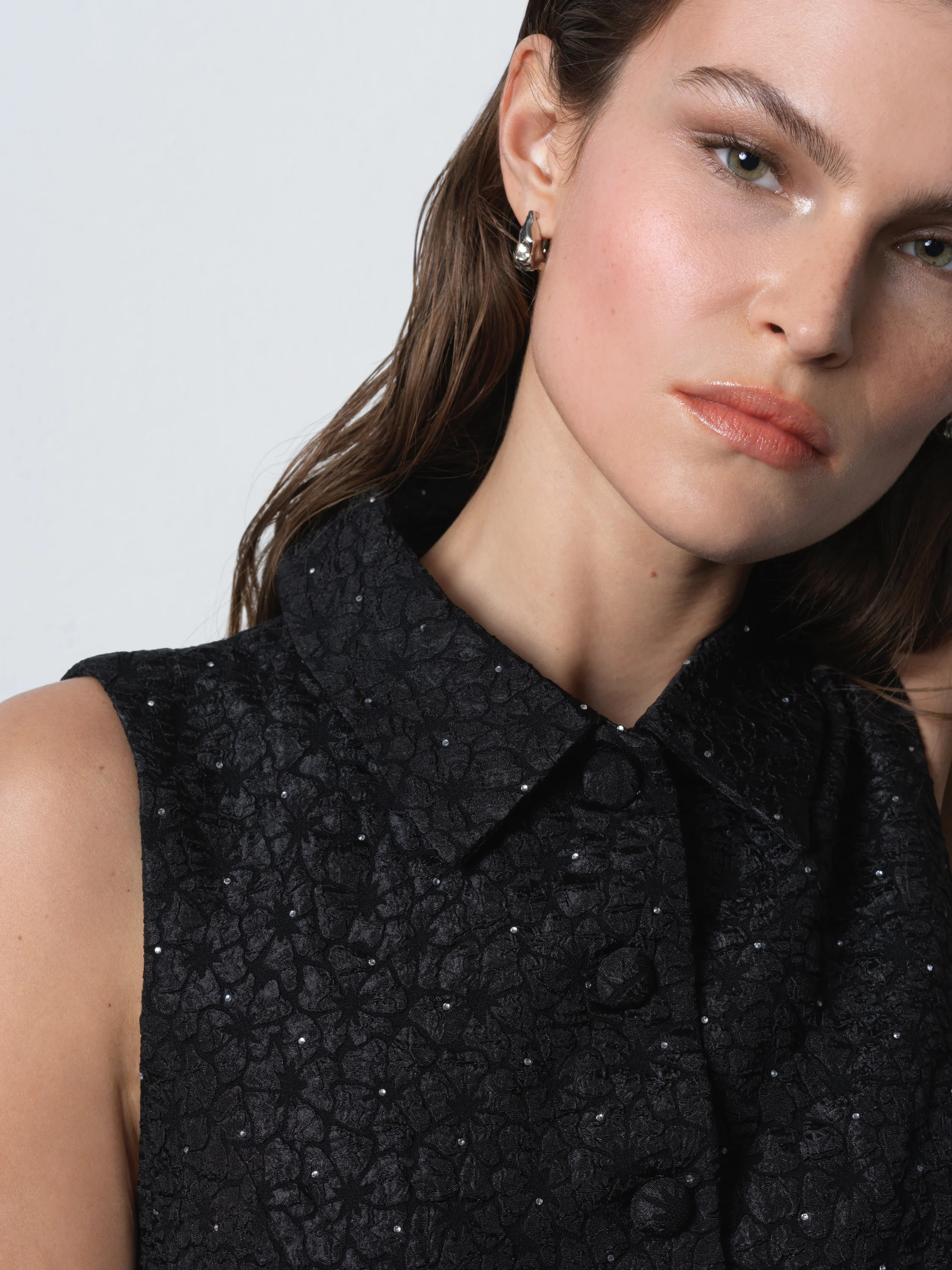 Yelena Jacquard Diamante Peplum Waistcoat Top - Image 5