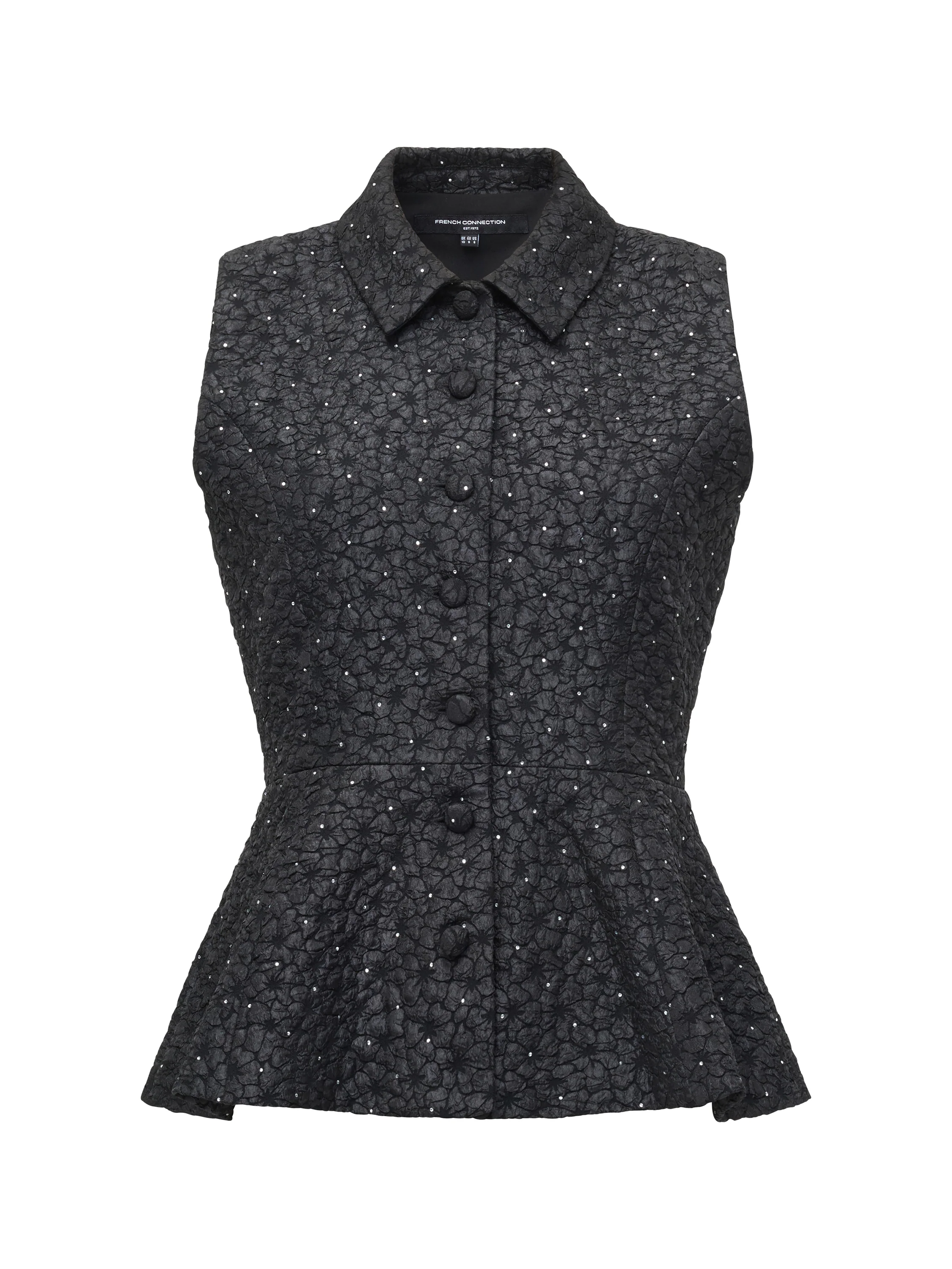 Yelena Jacquard Diamante Peplum Waistcoat Top - Image 7