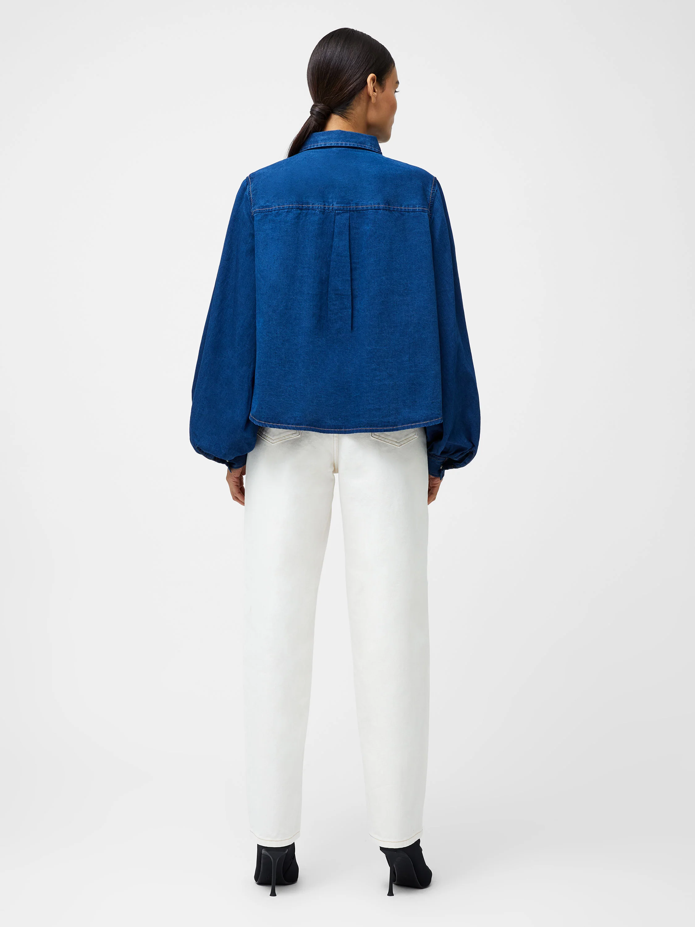 Zaves Chambray Denim Balloon Sleeve Shirt - Image 5