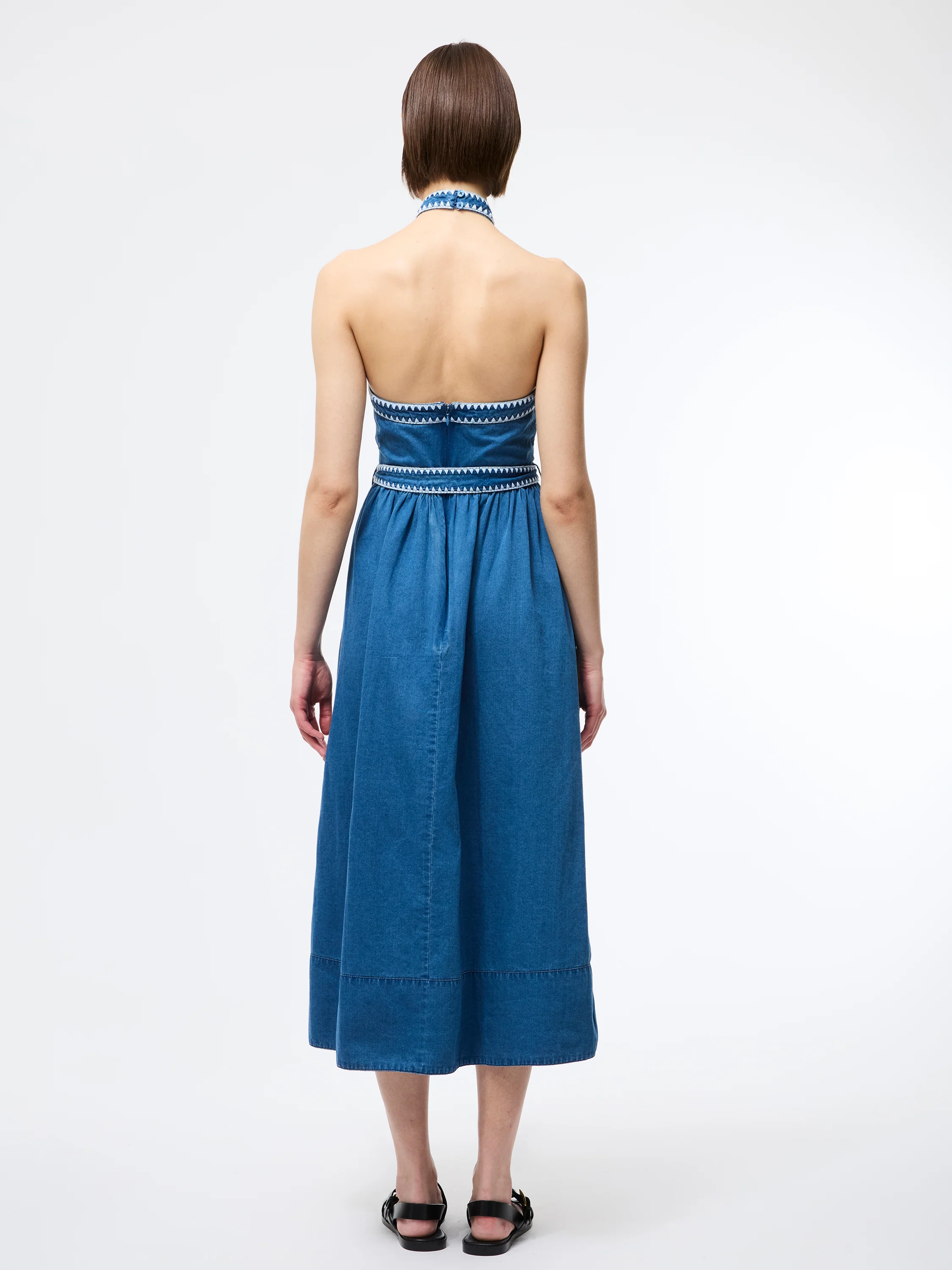 Zaves Chambray Denim Halterneck Midi Dress - Image 4