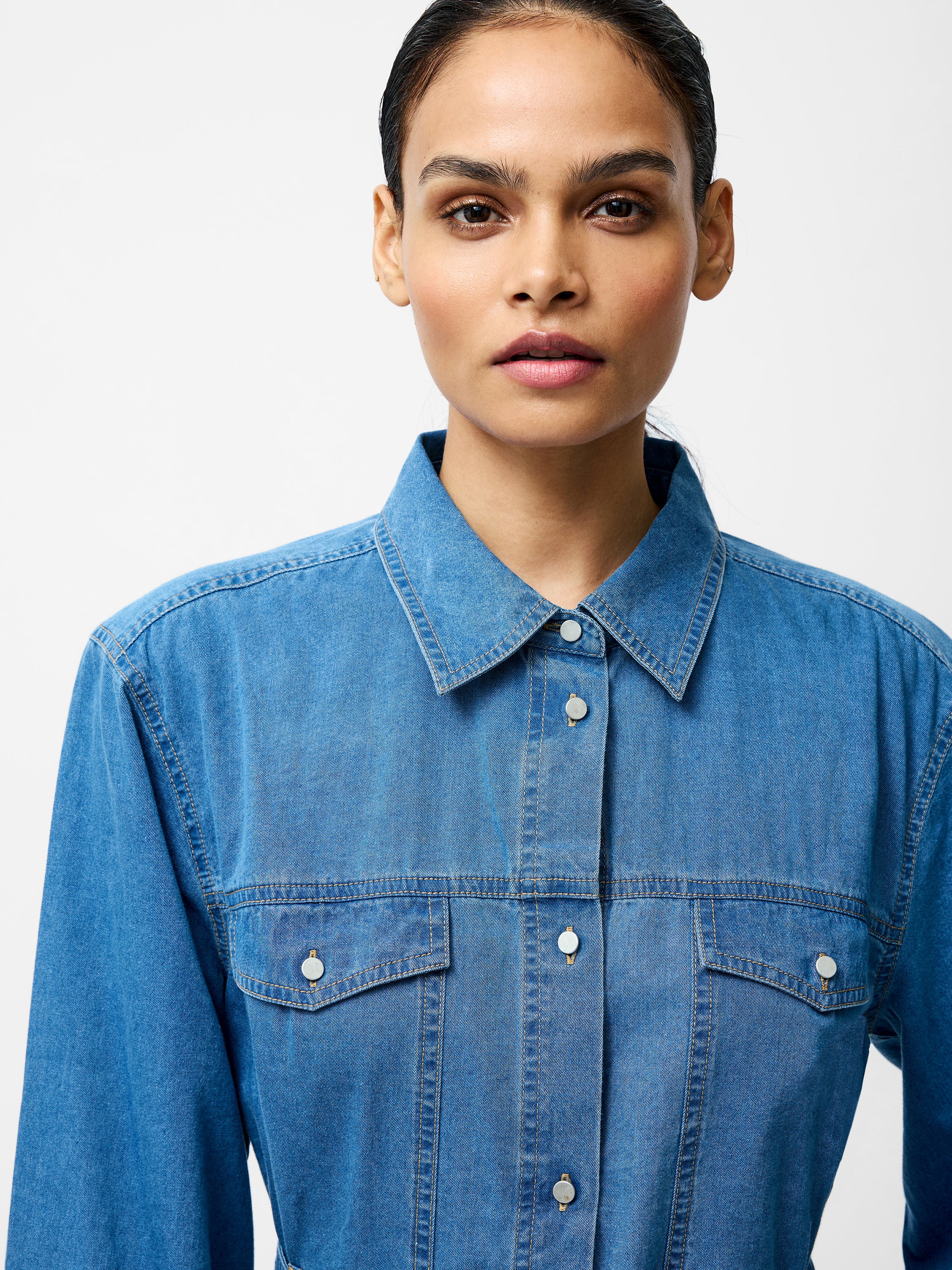 Zaves Chambray Denim Midi Dress - Image 2