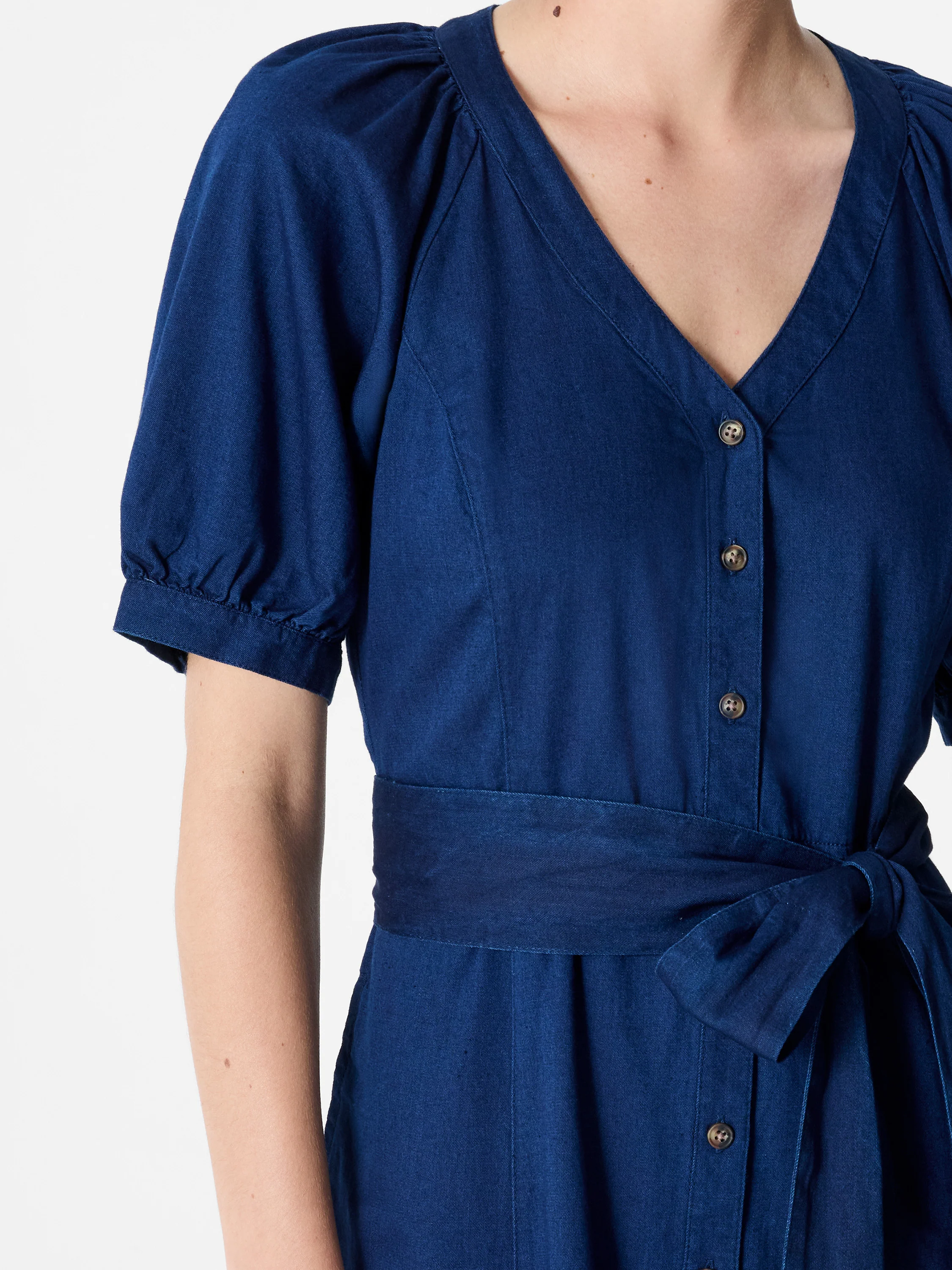 Zaves Chambray Denim V Neck Midi Dress - Image 2